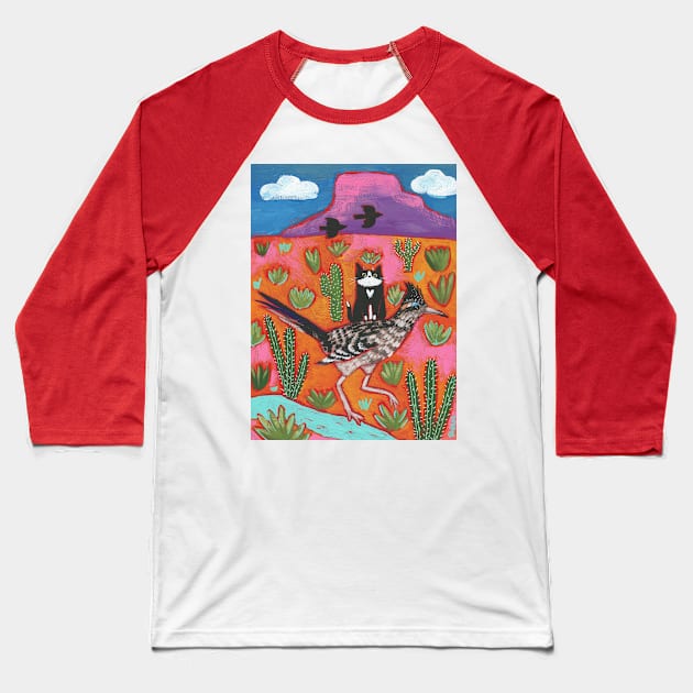 The Roadrunner and Cat Friend Baseball T-Shirt by KilkennyCat Art